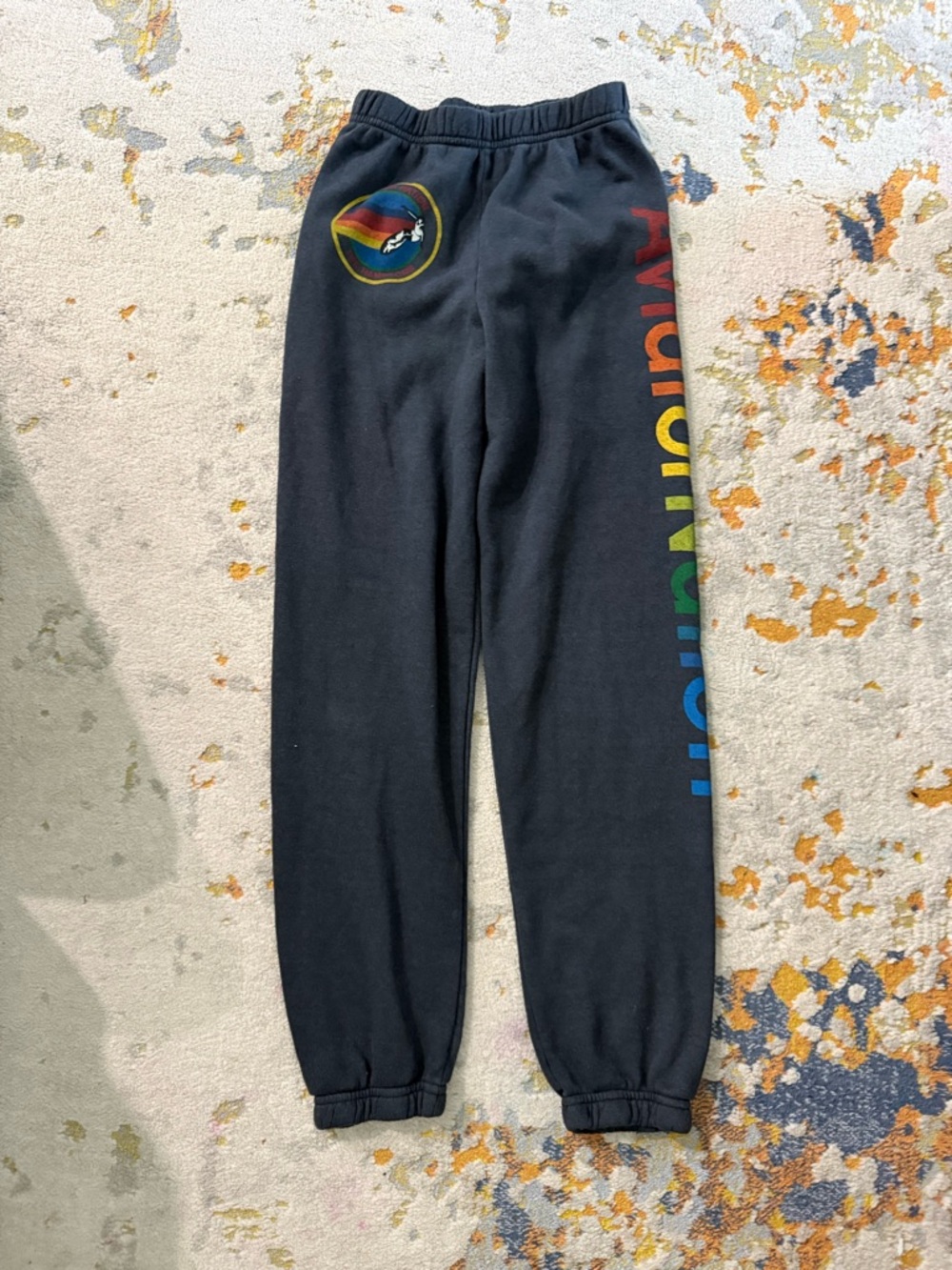 Black Kids Sweatpants with Rainbow Side Logo